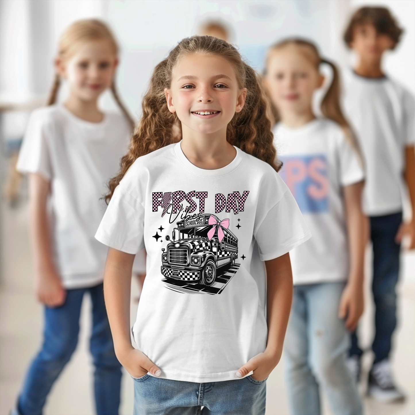 Girls' First Day School Bus Shirt - Adorable Back-to-School Tee