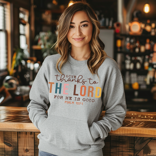 Unisex "Give Thanks to the Lord" Sweater in Gray – Color Options Available