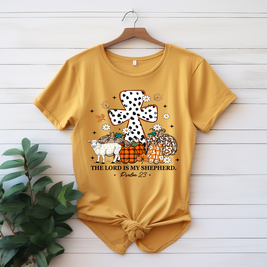 Christian Thanksgiving Shirt – "The Lord is My Shepherd" Pumpkin Design (Yellow & More Colors)